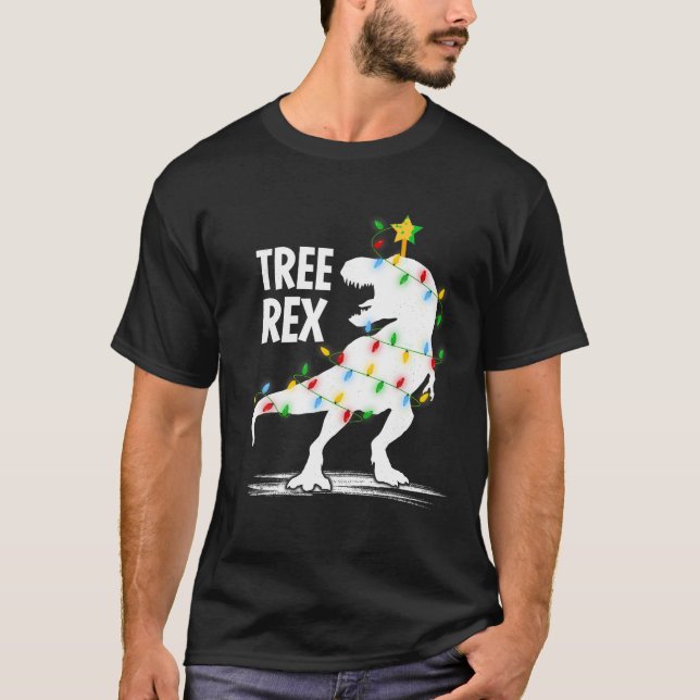 Dinosaur Lover Xmas Lights Santa Tree Rex Dinosaur T-Shirt (Front)