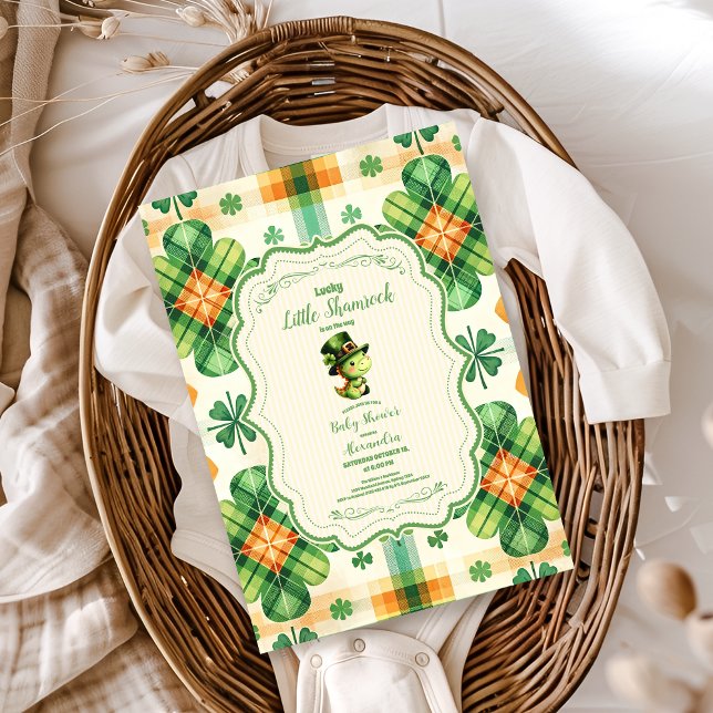 Dinosaur Lucky Little Shamrock Baby Shower Invitation (Creator Uploaded)