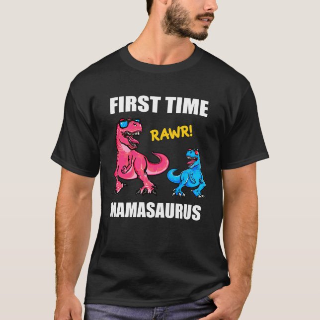 Dinosaur Mama  Baby Announcement First Time Mamasa T-Shirt (Front)