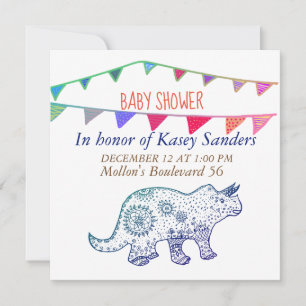 Dinosaur Mandala Flags Baby Shower Invitation