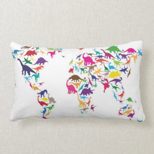 Dinosaur Map of the World Map Lumbar Cushion