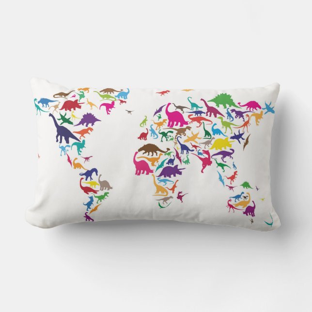 Dinosaur Map of the World Map Lumbar Cushion (Front)