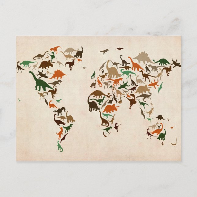 Dinosaur Map of the World Map Postcard (Front)