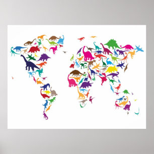 Dinosaur Map of the World Map Poster