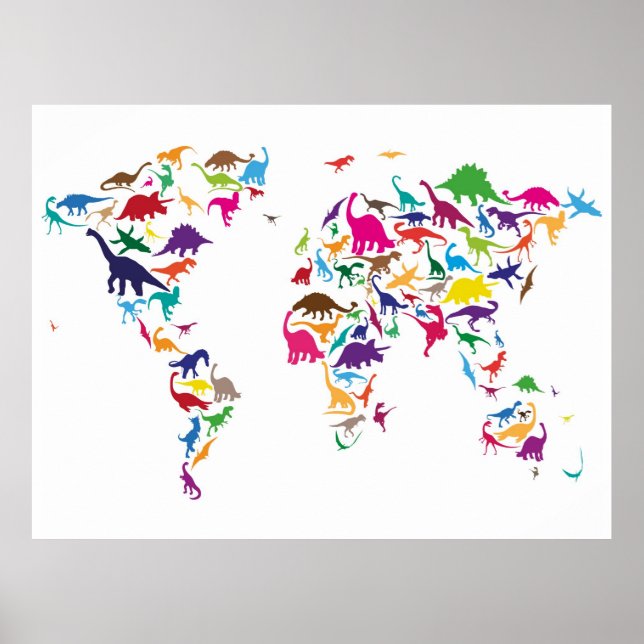Dinosaur Map of the World Map Poster (Front)