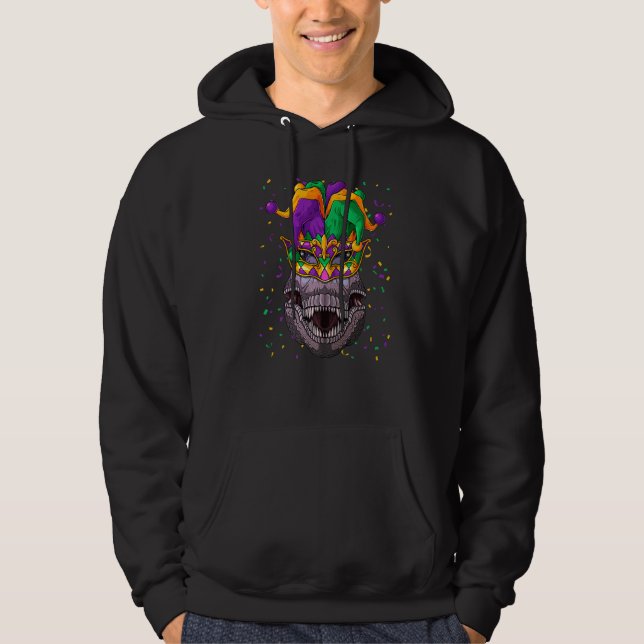 Dinosaur Mardi Gras T Rex Face Carnival Jester Fes Hoodie (Front)