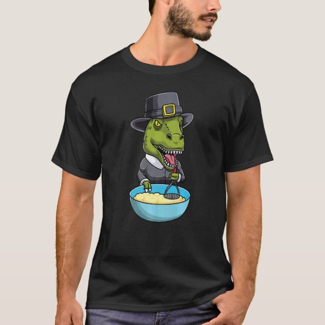 Dinosaur Mashing Potatoes Thanksgiving Day  T-Shirt (Front)