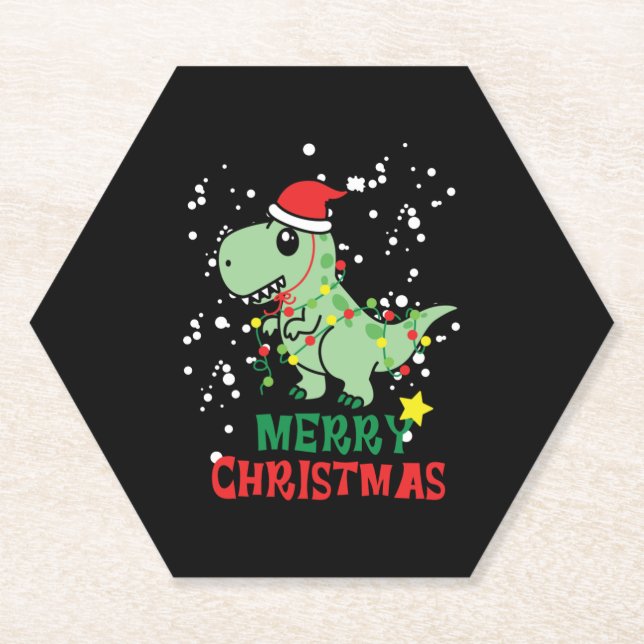 Dinosaur Merry Christmas   Paper Coaster (Front)