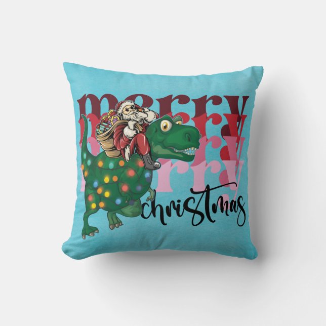 Dinosaur Merry  Christmas Santa Claus  Cushion (Front)