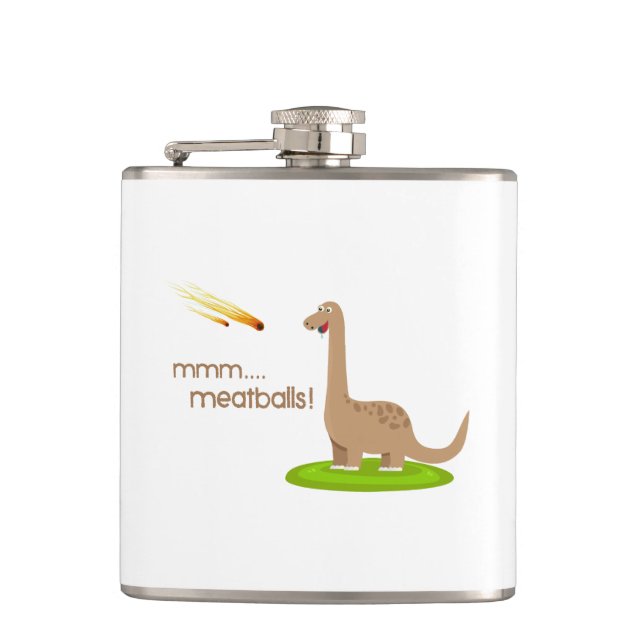Dinosaur Meteor Meatballs Hip Flask (Front)