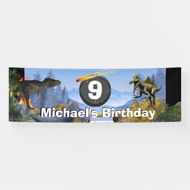 Dinosaur meteor prehistoric animals boy birthday banner (Horizontal)