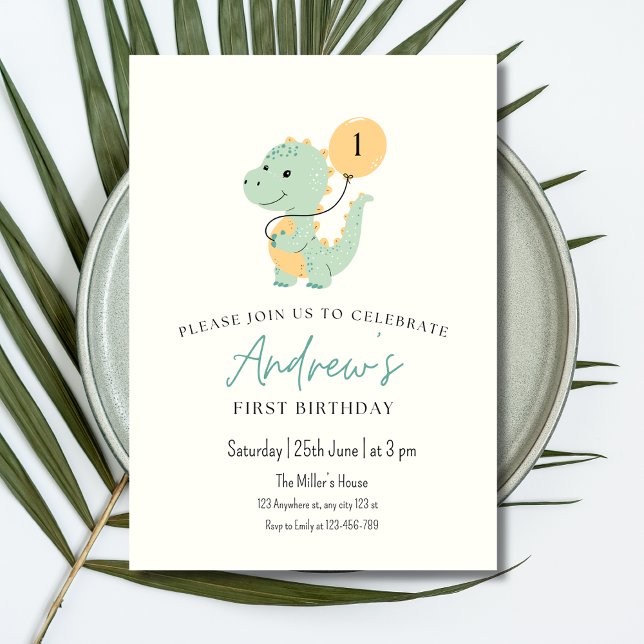 Dinosaur Minimalist First Birthday Party T rex  Invitation (Creator Uploaded)
