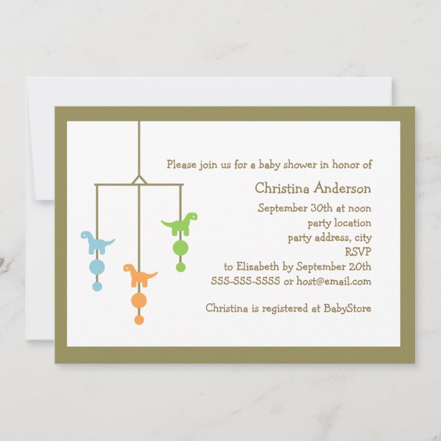 Dinosaur Mobile Baby Shower Invitation (Front)