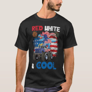Dinosaur Monster Truck 4th Of July Red White & Coo T-Shirt
