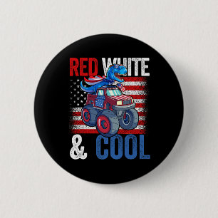 Dinosaur Monster Truck Dino 4th Of July Boys Ameri 6 Cm Round Badge