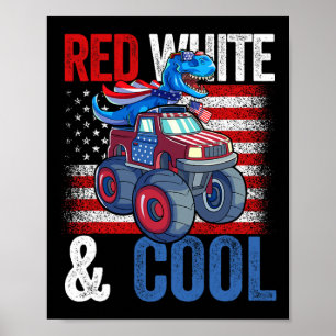 Dinosaur Monster Truck Dino 4th Of July Boys Ameri Poster