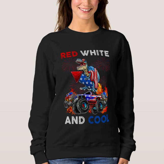 Dinosaur Monster Truck Dino 4th Of July Boys Ameri Sweatshirt (Front)