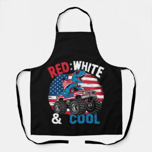 Dinosaur Monster Truck Dino 4th Of July Flag Boys Apron