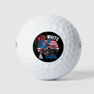 Dinosaur Monster Truck Dino 4th Of July Flag Boys Golf Balls
