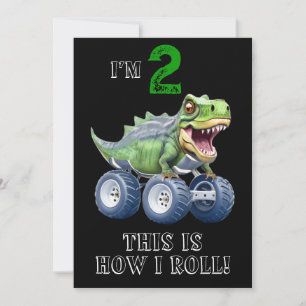 Dinosaur monster truck personalised birthday  invitation