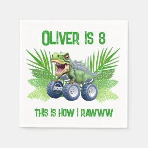 Dinosaur monster truck personalised birthday napkin