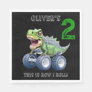 Dinosaur monster truck personalised birthday  napkin