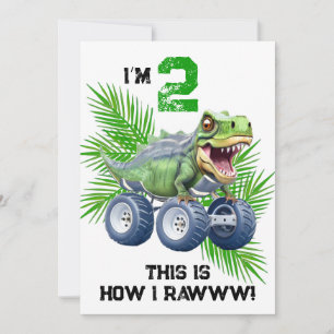 Dinosaur monster truck personalised kids birthday  invitation