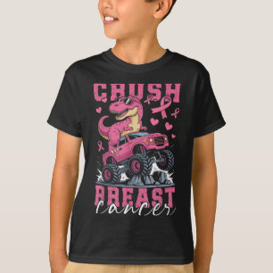 Dinosaur Monster Truck Pink Ribbon Crush Breast Ca T-Shirt