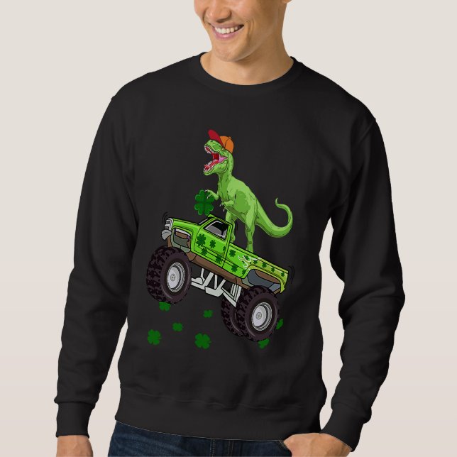 Dinosaur Monster Truck Trex St Patricks Day Boys K Sweatshirt (Front)