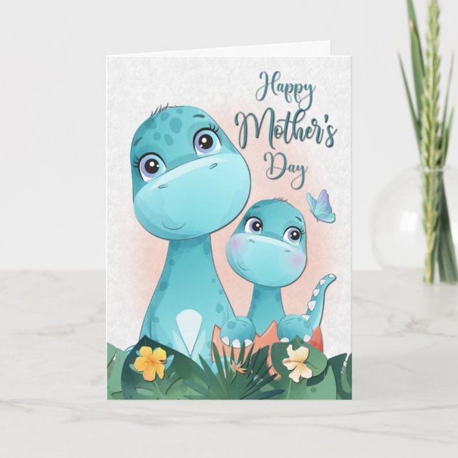 Dinosaur Mother and Baby for Mother’s Day Card (Front)