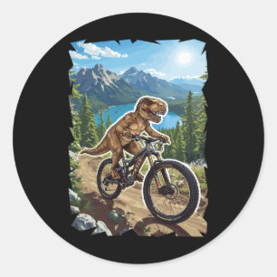 Dinosaur Mountain Biking Through Forest Trail  Classic Round Sticker