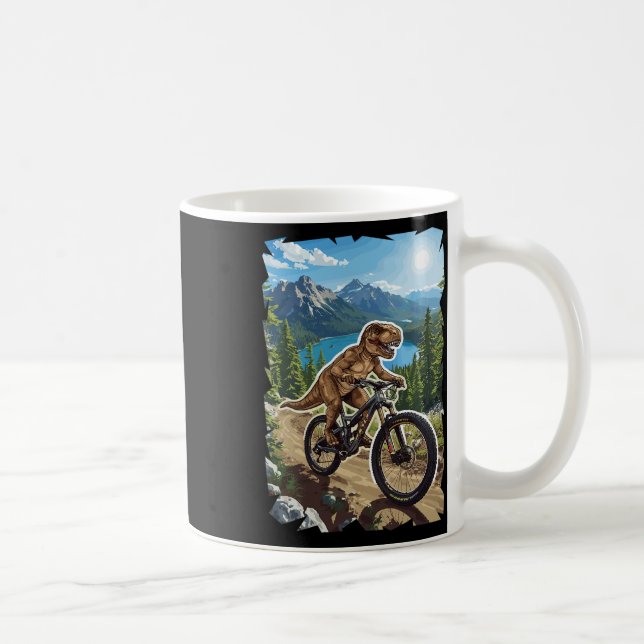 Dinosaur Mountain Biking Through Forest Trail  Coffee Mug (Right)