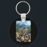 Dinosaur Mountain Biking Through Forest Trail  Key Ring<br><div class="desc">Dinosaur Mountain Biking Through Forest Trail</div>