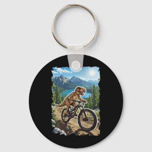 Dinosaur Mountain Biking Through Forest Trail  Key Ring
