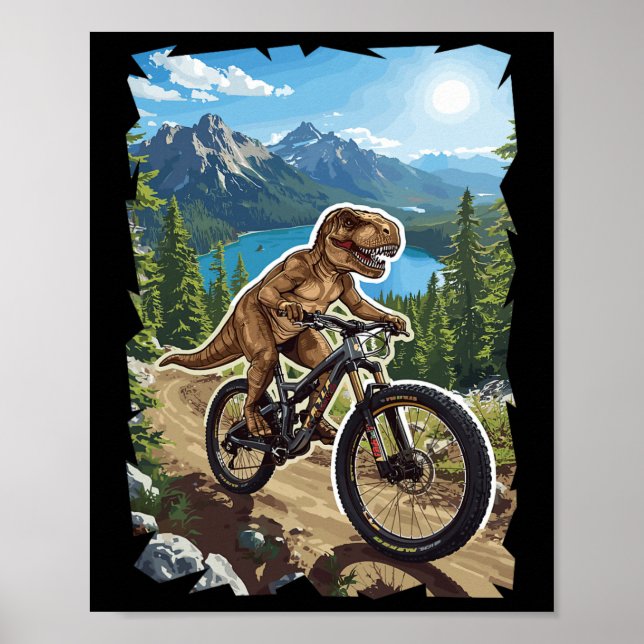 Dinosaur Mountain Biking Through Forest Trail  Poster (Front)