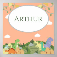 Dinosaur Name Custom Nursery Kids Green Square