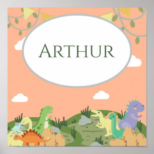 Dinosaur Name Custom Nursery Kids Green Square Poster