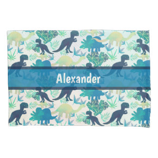 Dinosaur Navy Blue Green Teal Pillowcase