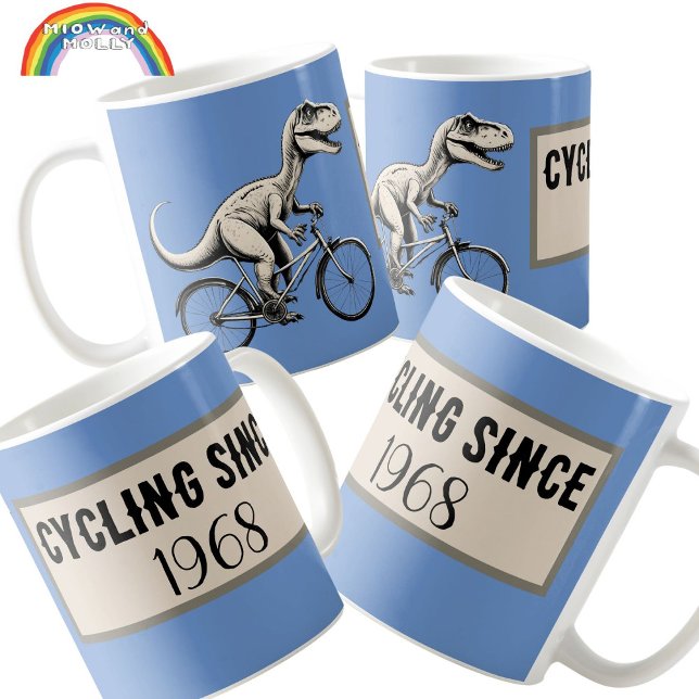 Dinosaur on a bicycle birthday cyclist Dino Coffee Mug (Creator Uploaded)