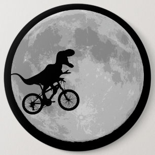 Dinosaur on a Bike In Sky With Moon 6 Cm Round Badge