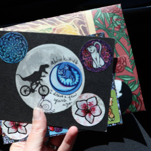 Dinosaur on a Bike In Sky With Moon Card