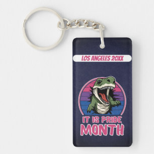 Dinosaur On Bisexual Flag Colours Background Key Ring