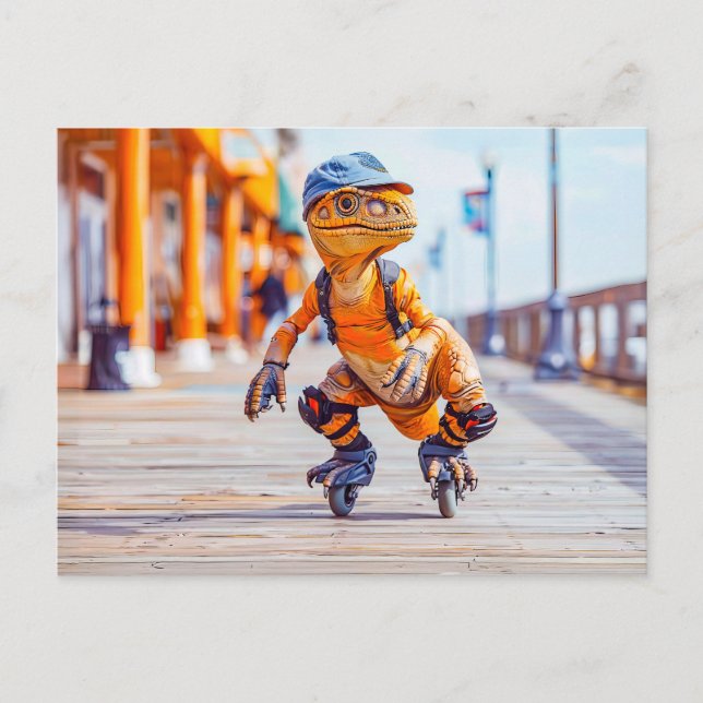 Dinosaur on Inline Skates Holiday Postcard (Front)
