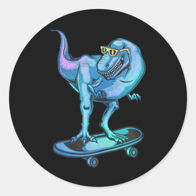 Dinosaur on Skateboard Skateboarding Dinosaur Classic Round Sticker (Front)