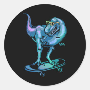 Dinosaur On Skateboard Skateboarding Dinosaur Gear Classic Round Sticker