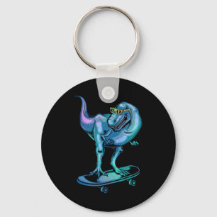 Dinosaur On Skateboard Skateboarding Dinosaur Gear Key Ring