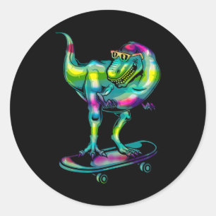 Dinosaur On Skateboard Skateboarding Skater Gear  Classic Round Sticker