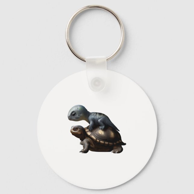 dinosaur on turtle Copy Key Ring (Front)