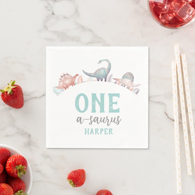 Dinosaur One-A-Saurus 1st Birthday Baby  Napkin (Insitu)