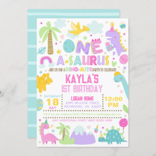 Dinosaur ONE A-Saurus 1st Birthday Invitation
